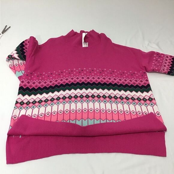 Crown & Ivy Pink Knit Ski Sweater Oversized New Size Large - Picture 9 of 11